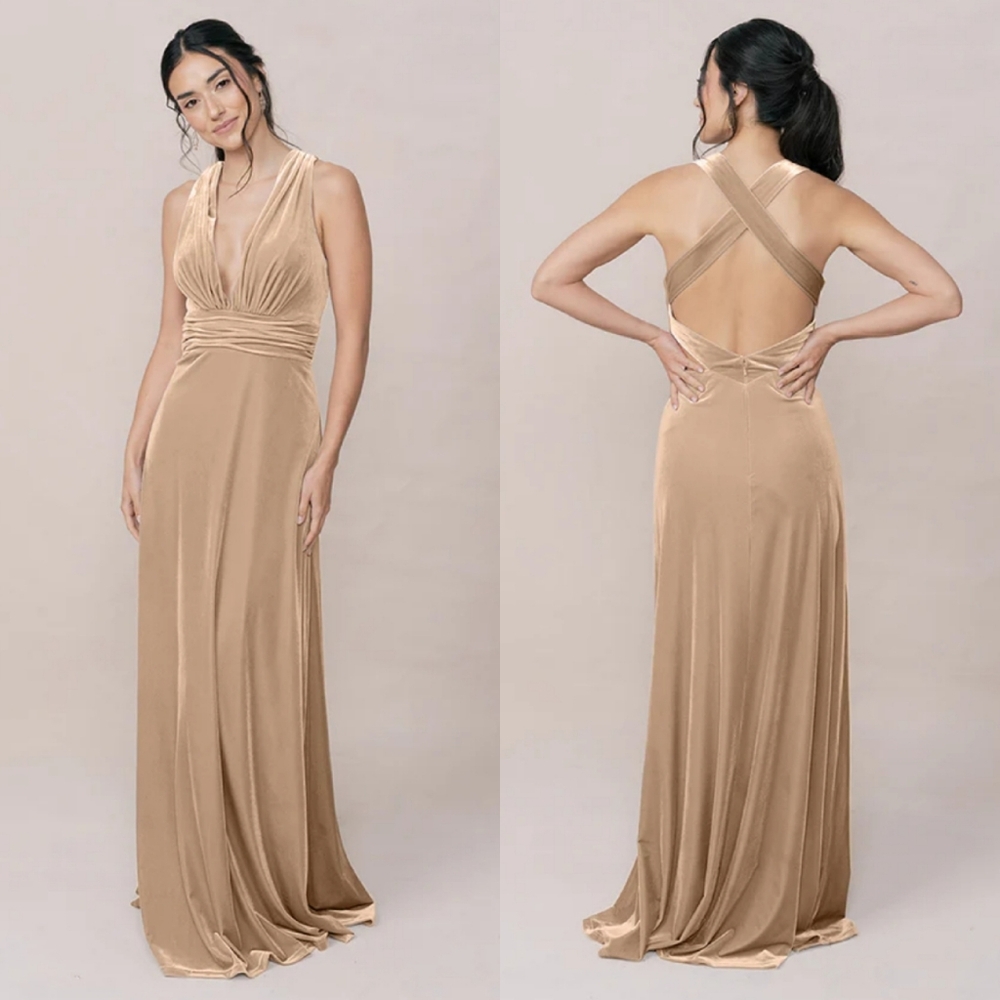 NWT Revelry Dylan Velvet Maxi Dress Gold Champagne 2